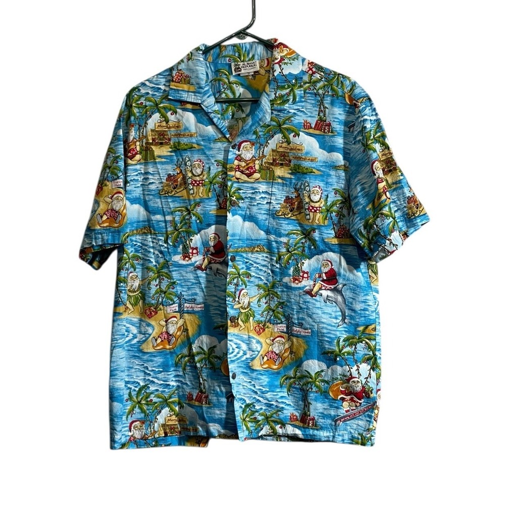Aloha Republic Shirt Mens Med Hawaiian Santa Christmas Beach Party USA Vintage